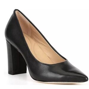 NWOB ANTONIO MELANI HOLLY BLACK  LEATHER BLOCK HEEL WORK PUMPS SZ 9 M